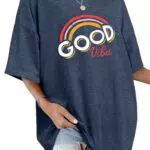 WIEIYM Damen Oversized Good Vibes T-Shirt mit Druck für den Sommer