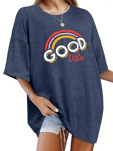 WIEIYM Damen Oversized Good Vibes T-Shirt mit Druck für den Sommer