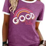 WIEIYM Damen T-Shirt Good Vibes mit Rundhals und Kurzarm für den Sommer