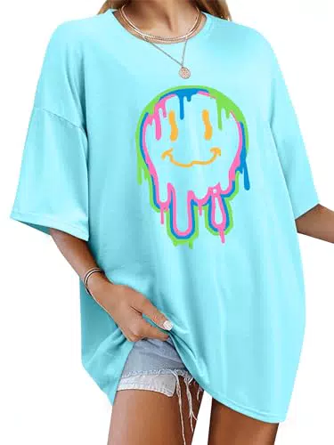 WIEIYM Tshirt Damen Oversized T-Shirt Rundhals Kurzarm Lose Top Sommer T-Shirts Tops Shirt Oberteile Frauen Gedruckt Lässig Oberteile Bluse