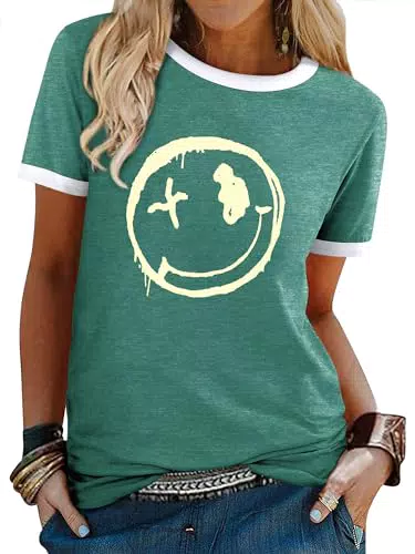 WIEIYM Damen Rundhals Kurzarm T-Shirt Sommer Lässiges Tee Shirt