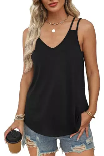 WIHOLL Damen Tank Top mit Spaghettiträger und V-Ausschnitt, elegante Bluse