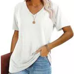 WIHOLL Damen T-Shirt Kurzarm V-Ausschnitt Oversize Elegant 2025