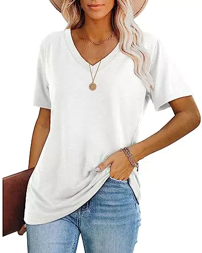 WIHOLL Damen T-Shirt Kurzarm V-Ausschnitt Oversize Elegant 2025