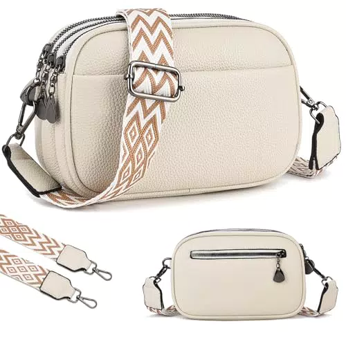 WIZOZI Damen Crossbody Bag - Kleine Umhängetasche mit 3 Fächern, Verstellbarer Gurt