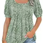 WNEEDU Damen Sommer Tshirt mit Puffärmeln und quadratischem Ausschnitt
