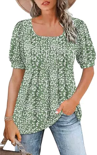 WNEEDU Damen Sommer Tshirt mit Puffärmeln und quadratischem Ausschnitt