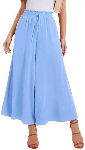 WUWUSKY Sommerhose Damen Hochwaist Elegante Palazzo Baggy Freizeithose mit Taschen