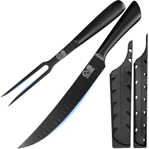 XYJ Profi Fleischmesser Set – 9,5 Zoll Klingenmesser und Fleischgabel aus Edelstahl