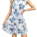 Zeagoo Damen Sommer Kleid Rundhals Rüschen Ärmel Minikleid Tshirtkleid