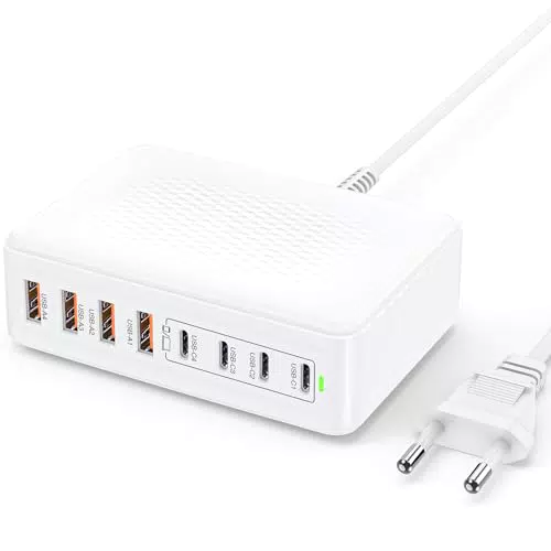 GaN 200W USB-C Ladegerät 8-Port Schnellladegerät für MacBook, iPhone, Samsung