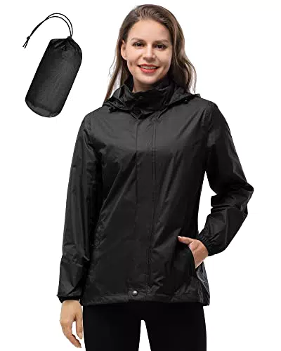 33,000ft Damen Faltbare Wasserdichte Regenjacke mit Kapuze für Outdoor-Sport