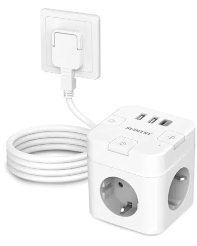 LOGILINK Steckdosenwürfel mit USB C und 3 Fach Steckdosenleiste, Einzeln Schaltbar