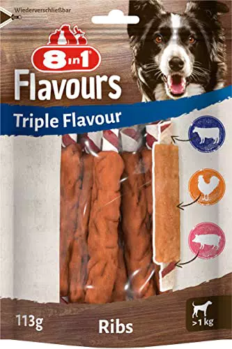 8in1 Rippchen Kaustangen für Hunde – Kausnacks mit viel Fleisch