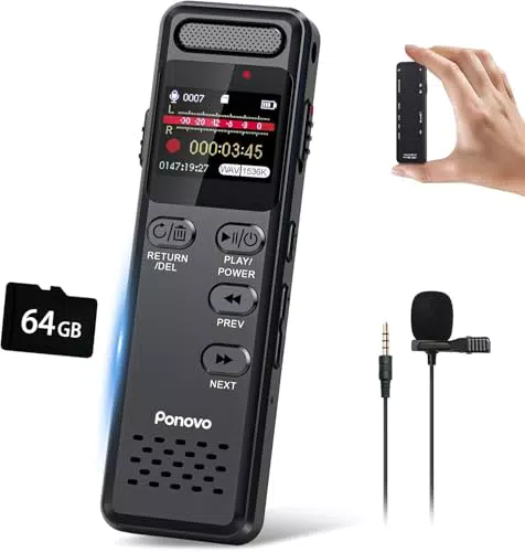 Ponovo Diktiergerät mit Spracherkennung – 100 Std HD Aufnahme für Meetings und Interviews