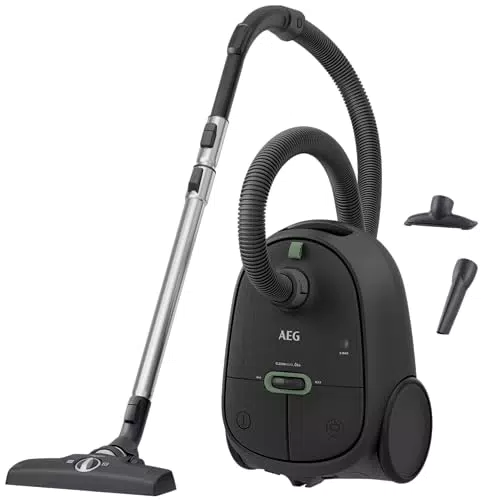 AEG CLEAN 6000 AB61C2DB Staubsauger mit Beutel / hohe Saugleistung / inkl. Polsterdüse / 50 % Recyclingkunststoff / ideal für Haustierbesitzer / Reinigen von Polstern / 12 m Kabel / 850 W / Blau