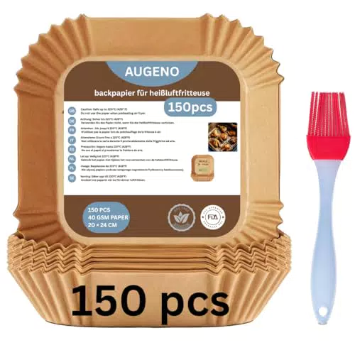 Air Fryer Heißluftfritteuse Backpapier mit Silikonbürste - Antihaft Einlagen