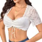 Aiseyi Dirndlbluse Damen Spitze Kurzarm Trachtenbluse für Oktoberfest