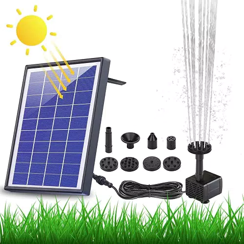 AISITIN Solar Springbrunnen mit 1500 mAh Akku und 6 Fontänenstilen für Garten