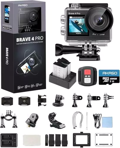 AKASO Brave 4 Pro Action Cam 4K, 20MP, 40M Unterwasser, EIS Stabilisierung, 170° Weitwinkel