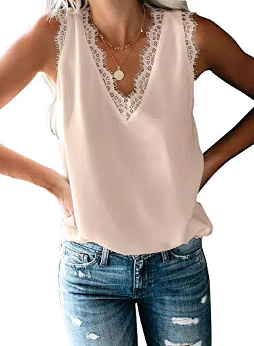 Aleumdr Damen Chiffon Top Ärmellos V-Ausschnitt Casual Bluse für Sommer