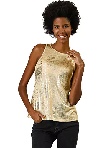 Allegra K Damen Pailletten Oberteil Ärmellos Glamouröse Party Camisole