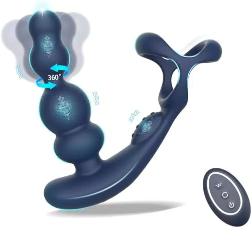 Anal Vibratoren für Mann Sex Spielzeug - 4 In 1 Prostata Stimulation Fernbedienung Analkugeln Buttplug Dildo mit Doppelte Penisringe 10 Vibrations & 3 Rotationsmodi Prostata Massagegerät Analplug