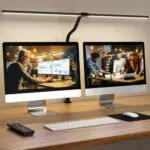 APMIEK LED Dimmbar Schreibtischlampe Doppelkopf, Schwanenhals, Augenschutz