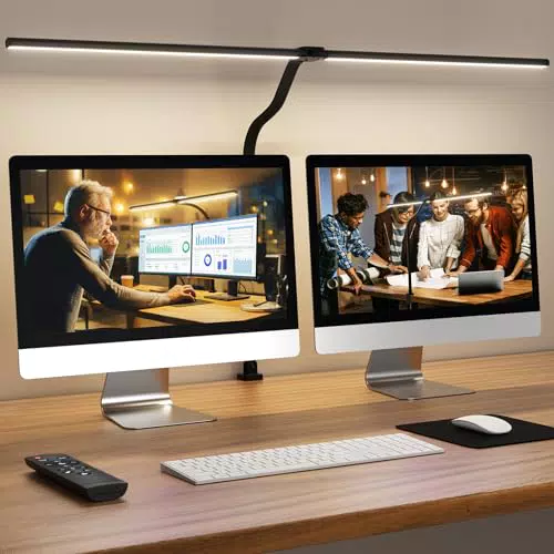 APMIEK LED Dimmbar Schreibtischlampe Doppelkopf, Schwanenhals, Augenschutz