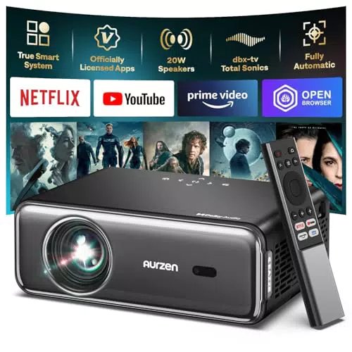 Aurzen Smart Beamer 4K mit Dolby Audio, Full HD, Autofokus, WiFi & Bluetooth