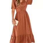 BebreezChic Boho Langarm Damen Sommerkleid V-Ausschnitt Hohe Taille Maxikleid