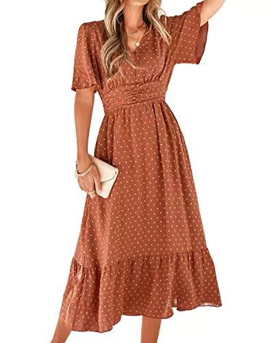 BebreezChic Boho Langarm Damen Sommerkleid V-Ausschnitt Hohe Taille Maxikleid