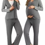 Bresdk Stillpyjama Damen Langarm Umstands Schlafanzug mit Stillfunktion