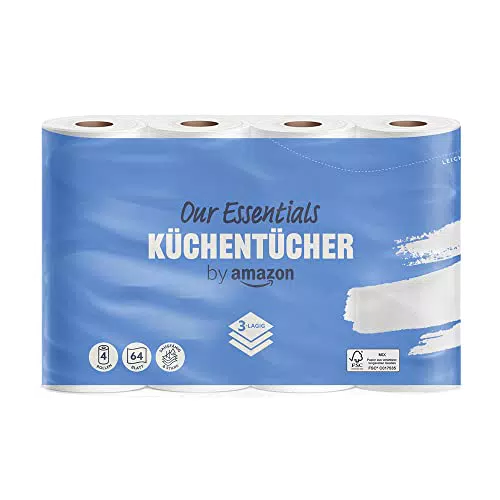 Amazon Küchenrolle 3-lagig, FSC-zertifiziert, 64 Blätter pro Rolle