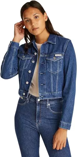 Calvin Klein Damen Cropped Jeansjacke 90's Denim Trucker mit Brusttaschen