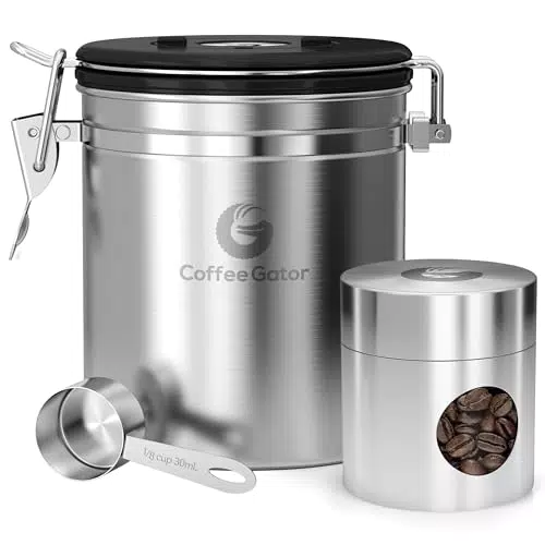 Coffee Gator Kaffeedose Edelstahl mit Datum Tracker und CO2-Ventil für Kaffee und Tee