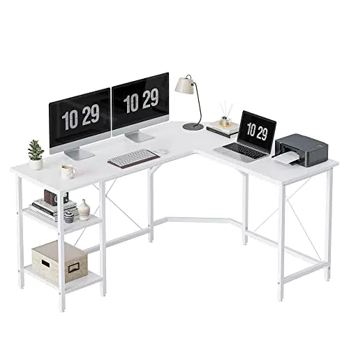 CubiCubi L-förmiger Schreibtisch mit Regalen für Homeoffice und Gaming