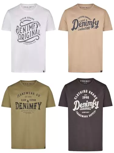 DENIMFY Herren T-Shirt Baumwolle Regular Fit Rundhals Kurzarm Logoprint