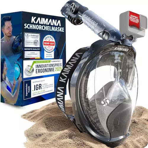NEUHEIT - KAIMANA Schnorchelmaske für Erwachsene L/XL inkl. Tragetasche - geprüfte CO₂ Sicherheit - Tauchermaske Erwachsene - Vollgesichtsmaske Tauchmaske