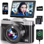 Digitalkamera 4K 64MP mit Autofokus, WLAN, 3 Klappbildschirm und 32GB Karte