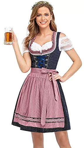 Dirndl Damen Midi Trachtenkleid Trachtenrock Dirndlbluse für Oktoberfest