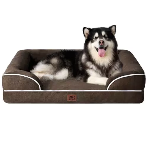 Orthopädisches Hundebett von EHEYCIGA mit Memory Foam für große und mittelgroße Hunde - Waschbar, wasserdicht und rutschfest - Hundecouch mit hohem Rand