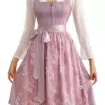 EIISSION Dirndl Damen Trachtenkleid midi Langärmel Dirndlbluse Schürze