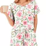 Ekouaer Damen Schlafanzug Kurzarm Pyjamas Set – Zweiteiliger Sommer Sleepwear