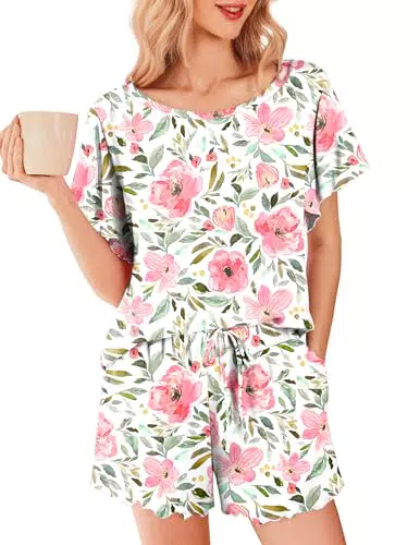 Ekouaer Damen Schlafanzug Kurzarm Pyjamas Set – Zweiteiliger Sommer Sleepwear
