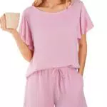 Ekouaer Damen Schlafanzug Kurzarm Pyjamas Set – Zweiteiliger Sommer Sleepwear