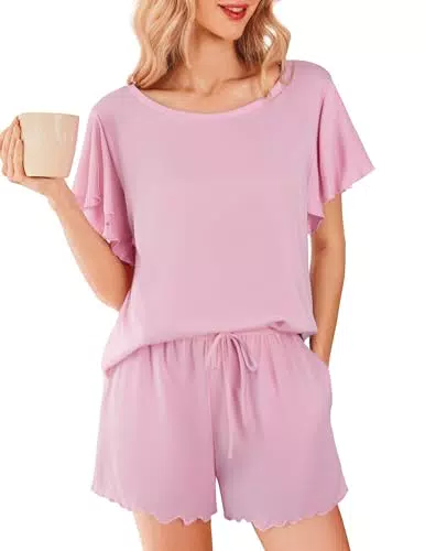 Ekouaer Damen Schlafanzug Kurzarm Pyjamas Set – Zweiteiliger Sommer Sleepwear