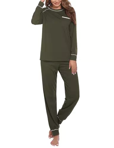 Ekouaer Damen Schlafanzug Langarm Pyjama Set aus Baumwolle für den Winter