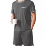 Ekouaer Herren Pyjama Kurzarm Schlafanzug mit Taschen und Hose