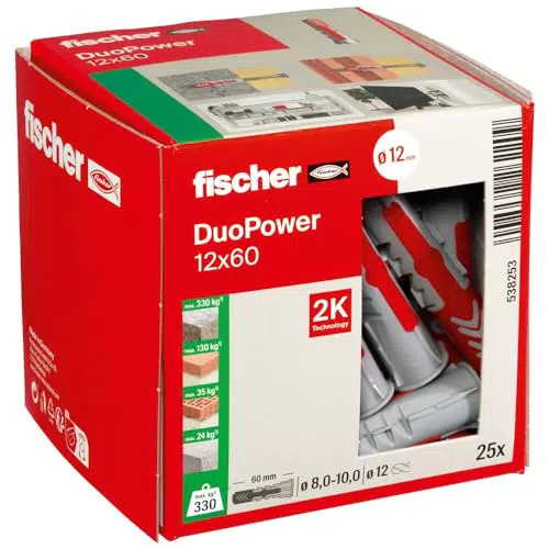 fischer DUOPOWER 8 x 65, Universaldübel, leistungsstarker 2-Komponenten-Dübel